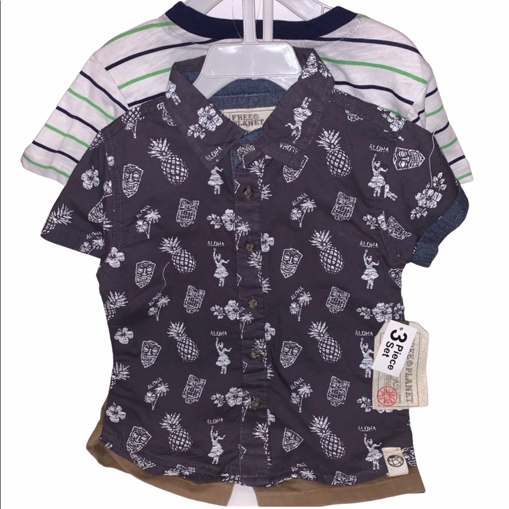 3 piece 3T set: button down shirt, tee, shorts